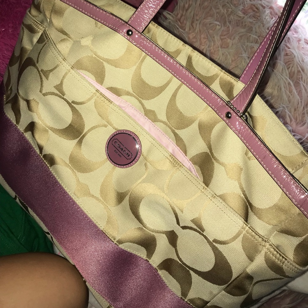 Purple and Tan Coach Tote